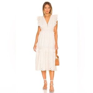 Cleobella Cherie Eyelet Tiered Ruffle Midi Dress Ivory White Size Small